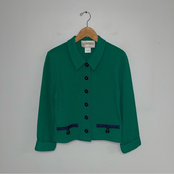 Castleberry Blazer Jacket Women's Size 8 US Emerald Green Navy Wool Vintage - Picture 2 of 11